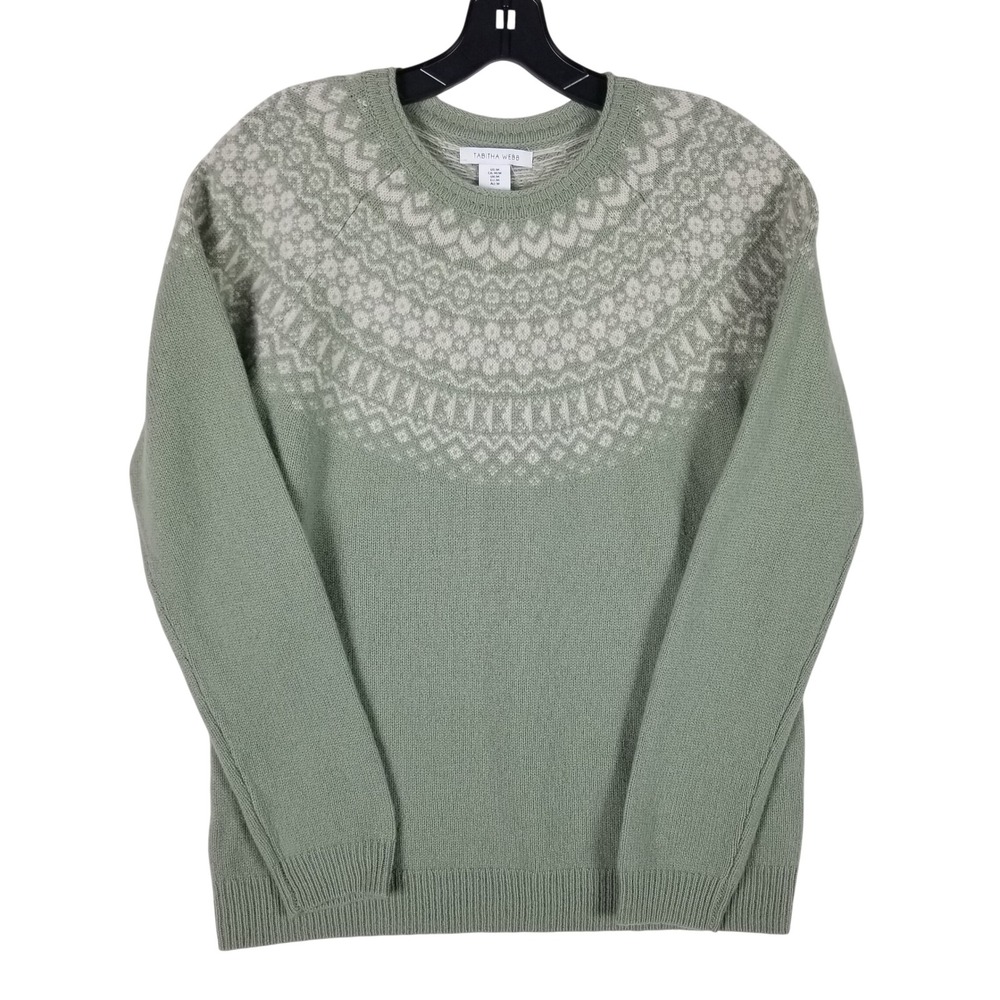 Tabitha Webb Sweater Women Medium Sage Green Fair Isle Lambswool Blend Pullover